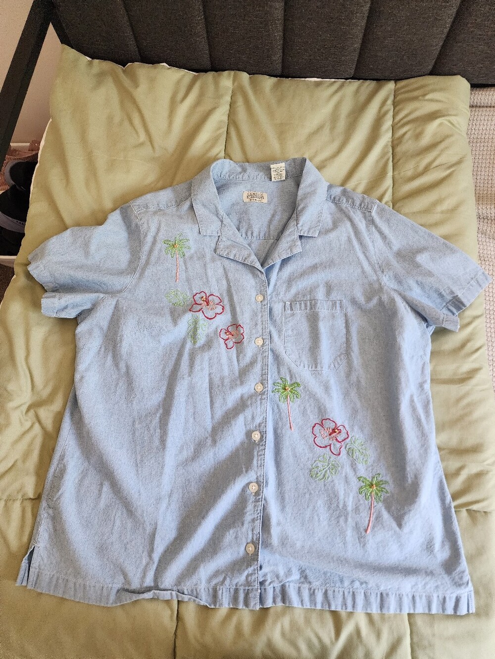 "Classic Elements" Size 16w/18w Tropical Embroidery Capri+Collared Shirt Set - Picture 7 of 16